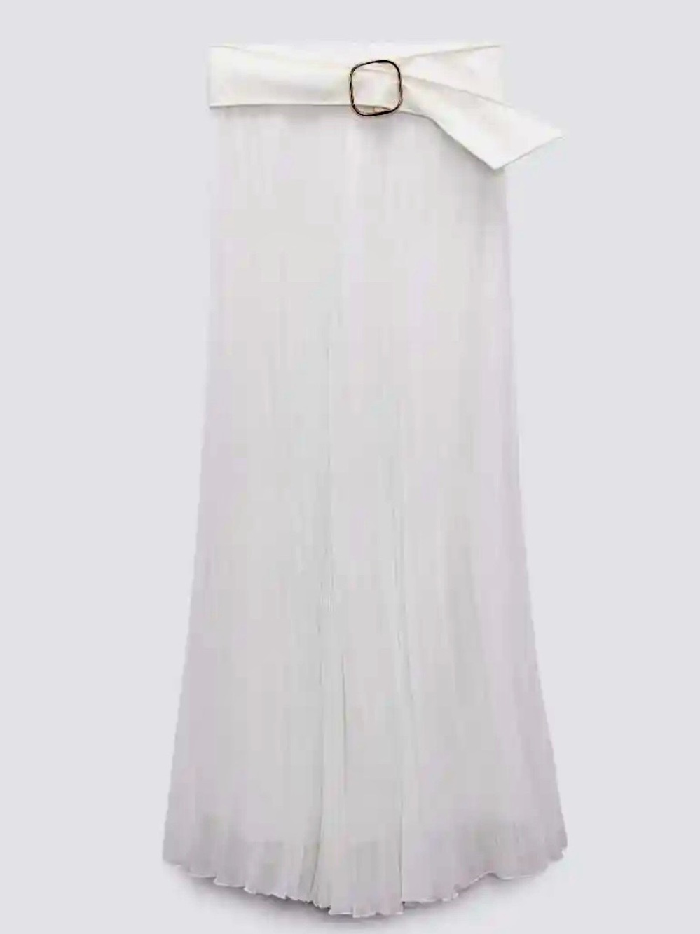 Zara cream Pleated Maxi skirt with detachable elegant faux leather belt
